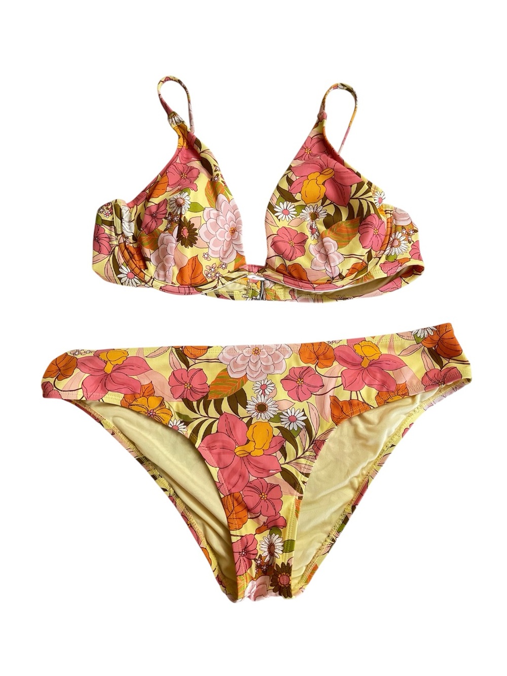 NWT Cupshe Floral Two-Piece Bikini Set - Size Large - Retro Flower Print